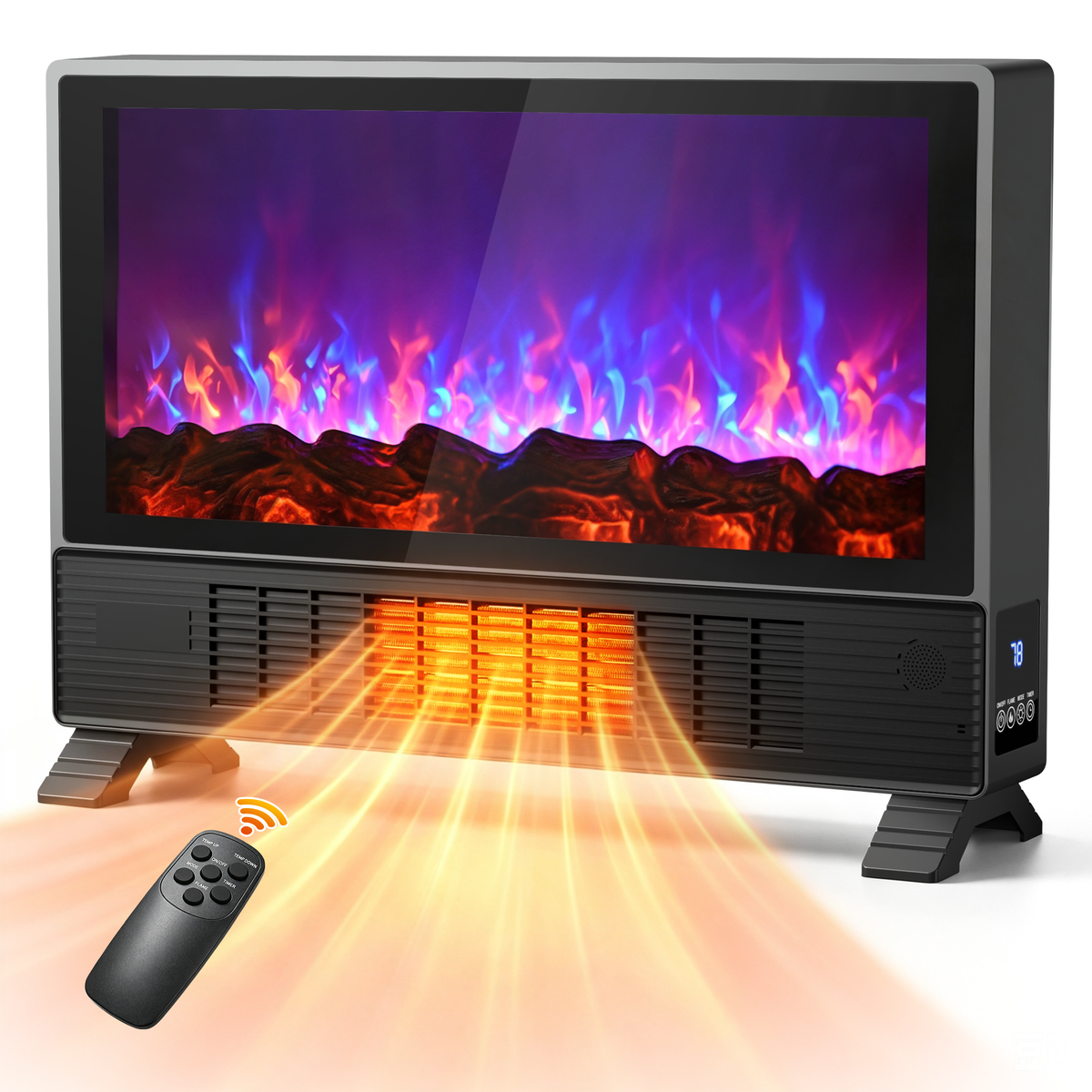 LifePlus Freestanding Electric Fireplace, 1500W Indoor Heater with Remote Control, 12H Timer, Adjustable LED Flame, 2 Heat Modes