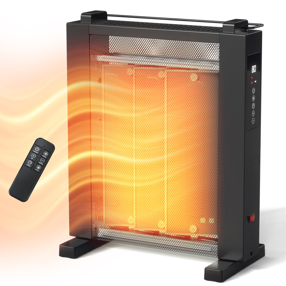 LifePlus 1500W Portable Space Heater, Built-in Humidifier, Digital Temp Control with 12H Timer & Remote Control, Black for Bedroom Office