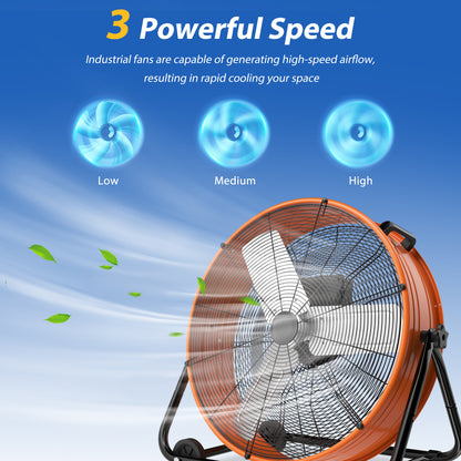 LifePlus 5620 CFM 24" High-Velocity Industrial Floor Fan Orange (#FGD-24T)