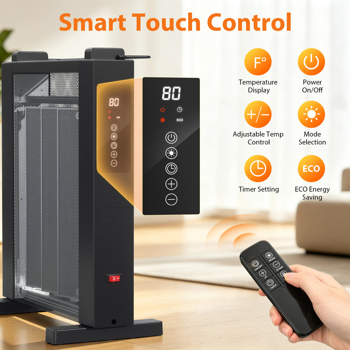 LifePlus 1500W Portable Space Heater, Built-in Humidifier, Digital Temp Control with 12H Timer & Remote Control, Black for Bedroom Office