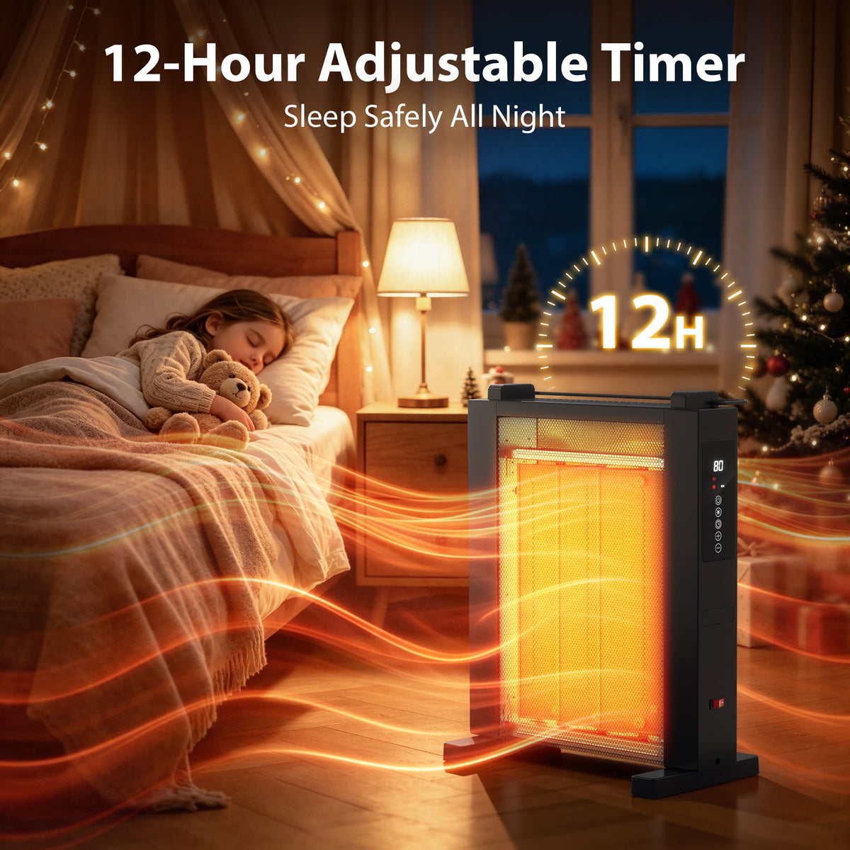 LifePlus 1500W Portable Space Heater, Built-in Humidifier, Digital Temp Control with 12H Timer & Remote Control, Black for Bedroom Office