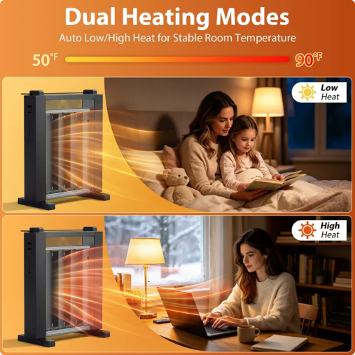 LifePlus 1500W Portable Space Heater, Built-in Humidifier, Digital Temp Control with 12H Timer & Remote Control, Black for Bedroom Office