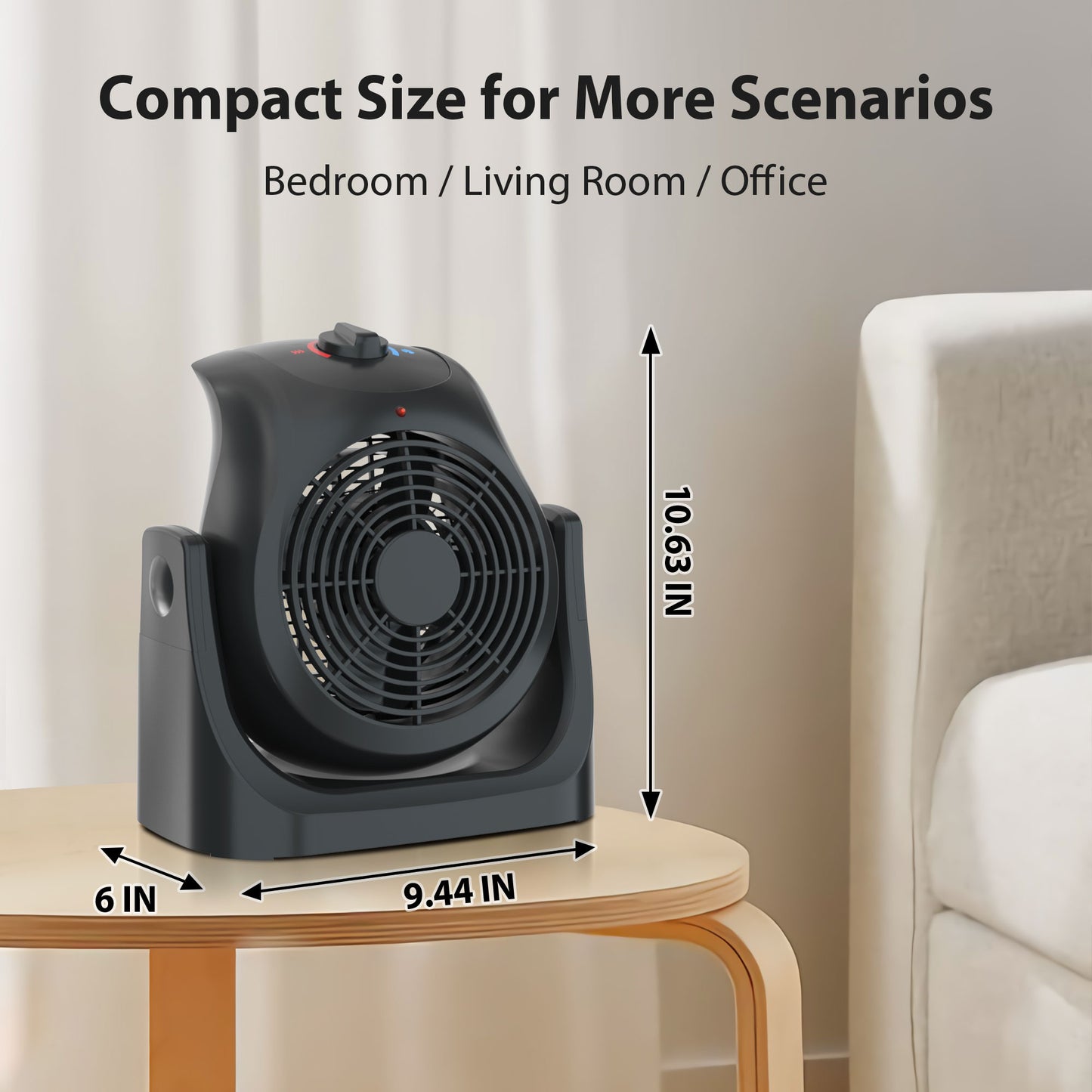LifePlus 2-in-1 Space Heater & Fan – Energy Efficient with Overheat Protection Black (#SFH-185T)