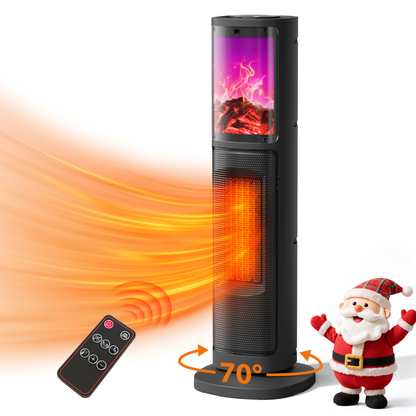 LifePlus Portable Tower Electric Indoor Fireplace Heater with 3D Realistic Flame, 70° Oscillation for Bedroom, Living Room, Homeowners & Office Workers