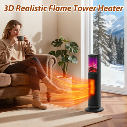 LifePlus Portable Tower Electric Indoor Fireplace Heater with 3D Realistic Flame, 70° Oscillation for Bedroom, Living Room, Homeowners & Office Workers