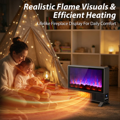 LifePlus Freestanding Electric Fireplace, 1500W Indoor Heater with Remote Control, 12H Timer, Adjustable LED Flame, 2 Heat Modes