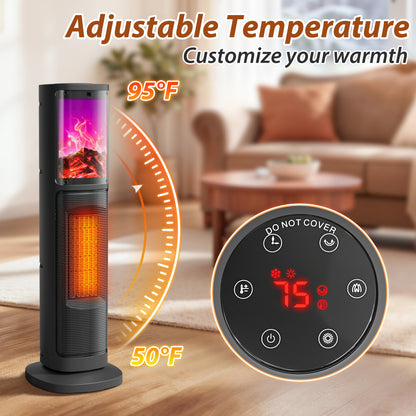 LifePlus Portable Tower Electric Indoor Fireplace Heater with 3D Realistic Flame, 70° Oscillation for Bedroom, Living Room, Homeowners & Office Workers