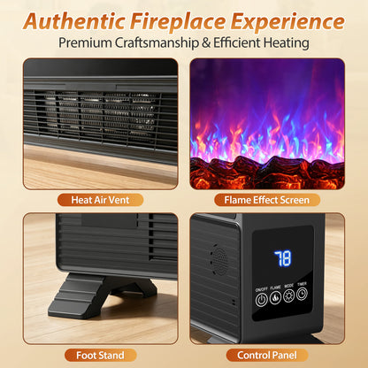 LifePlus Freestanding Electric Fireplace, 1500W Indoor Heater with Remote Control, 12H Timer, Adjustable LED Flame, 2 Heat Modes