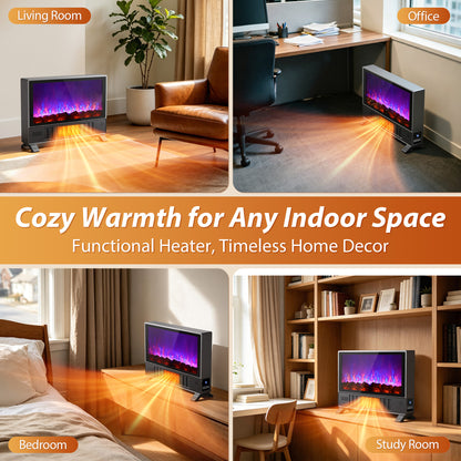 LifePlus Freestanding Electric Fireplace, 1500W Indoor Heater with Remote Control, 12H Timer, Adjustable LED Flame, 2 Heat Modes
