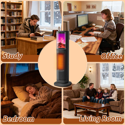 LifePlus Portable Tower Electric Indoor Fireplace Heater with 3D Realistic Flame, 70° Oscillation for Bedroom, Living Room, Homeowners & Office Workers
